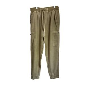 Aerie Lyocell Cargo Jogger Pants Tan Drawstring Tapered Size M Soft